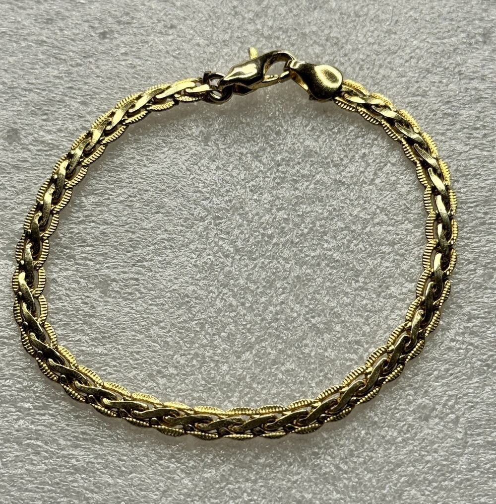 Vintage Gold Tone Double Rope Figaro Link Bracelet 7” Lobster Clasp Classic